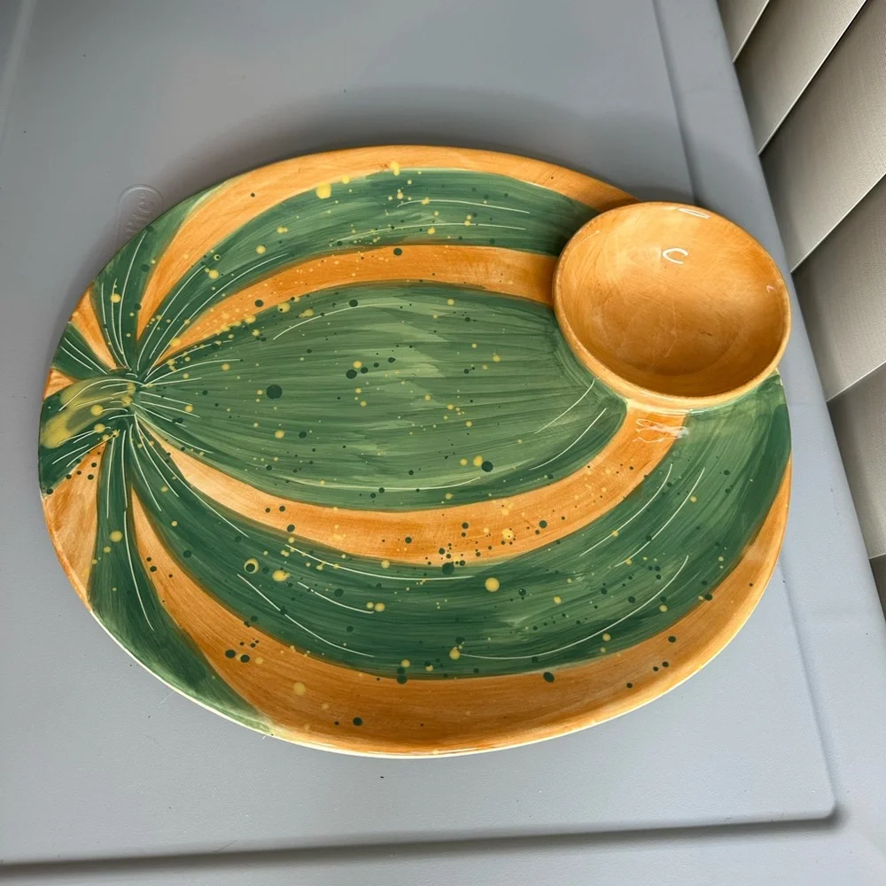 Pfaltzgraff Central Market Melon Single Chip  Dip Plate Hors d'Oeuvre Tray